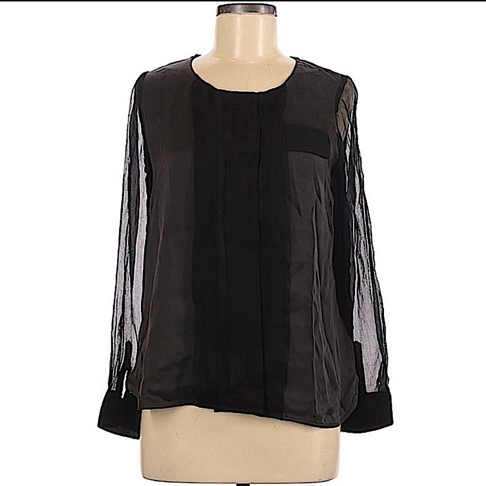 𝅺nwot Line & Dot Black Sheer Silk Button Front Blouse Size XS